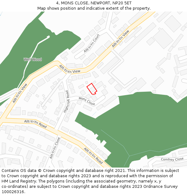 4, MONS CLOSE, NEWPORT, NP20 5ET: Location map and indicative extent of plot