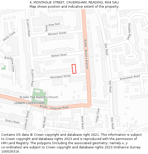 4, MONTAGUE STREET, CAVERSHAM, READING, RG4 5AU: Location map and indicative extent of plot