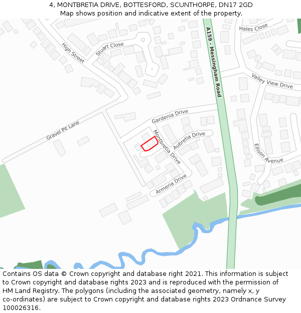 4, MONTBRETIA DRIVE, BOTTESFORD, SCUNTHORPE, DN17 2GD: Location map and indicative extent of plot