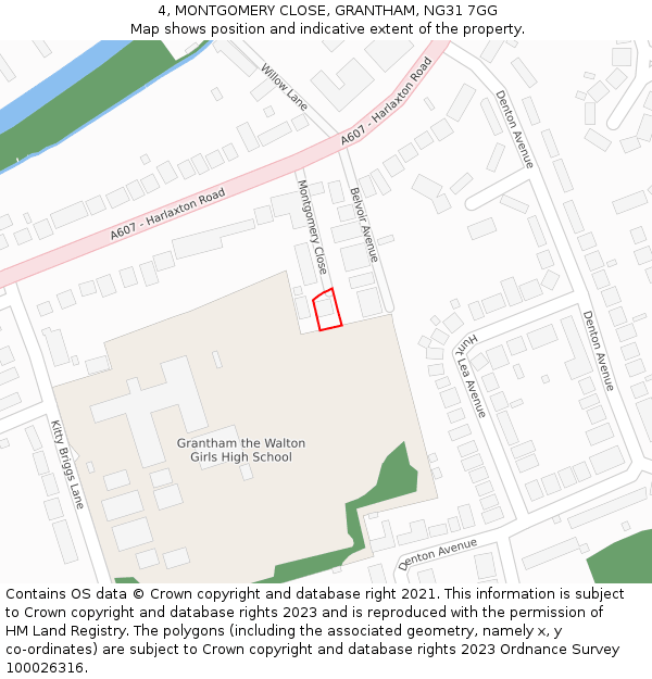 4, MONTGOMERY CLOSE, GRANTHAM, NG31 7GG: Location map and indicative extent of plot