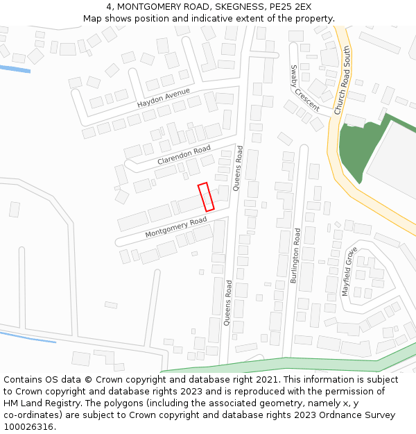 4, MONTGOMERY ROAD, SKEGNESS, PE25 2EX: Location map and indicative extent of plot