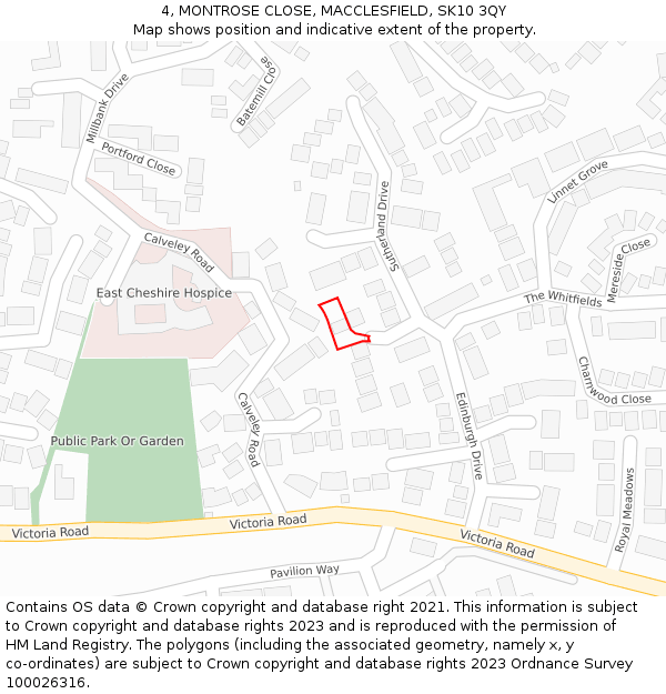 4, MONTROSE CLOSE, MACCLESFIELD, SK10 3QY: Location map and indicative extent of plot