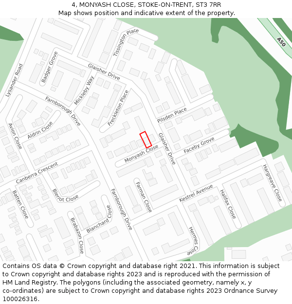 4, MONYASH CLOSE, STOKE-ON-TRENT, ST3 7RR: Location map and indicative extent of plot