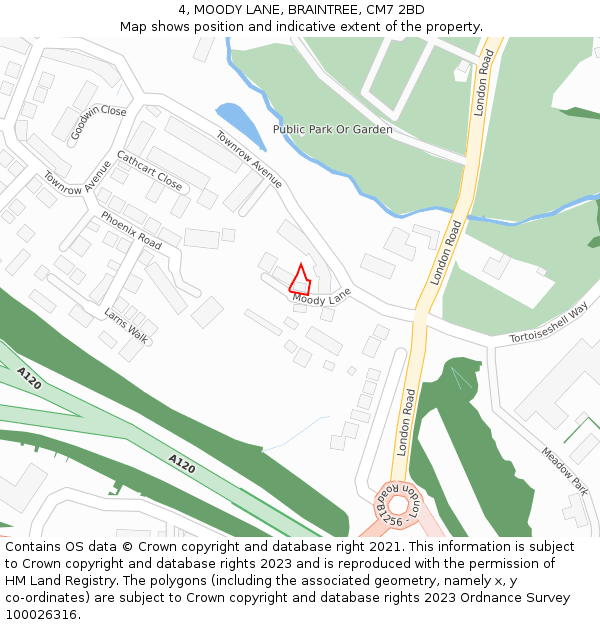 4, MOODY LANE, BRAINTREE, CM7 2BD: Location map and indicative extent of plot