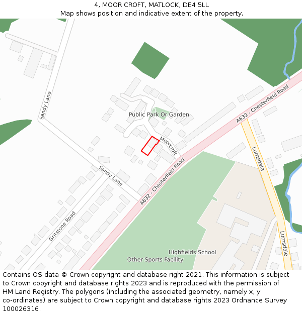 4, MOOR CROFT, MATLOCK, DE4 5LL: Location map and indicative extent of plot