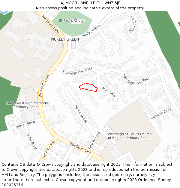 4, MOOR LANE, LEIGH, WN7 5JF: Location map and indicative extent of plot