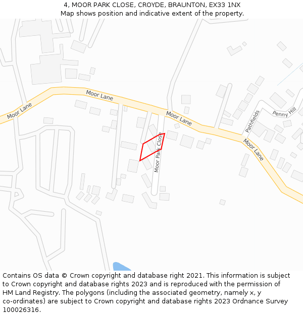 4, MOOR PARK CLOSE, CROYDE, BRAUNTON, EX33 1NX: Location map and indicative extent of plot