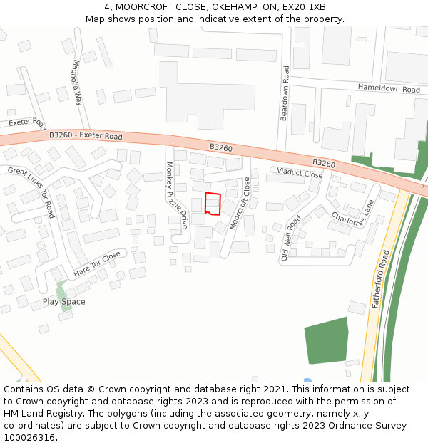 4, MOORCROFT CLOSE, OKEHAMPTON, EX20 1XB: Location map and indicative extent of plot