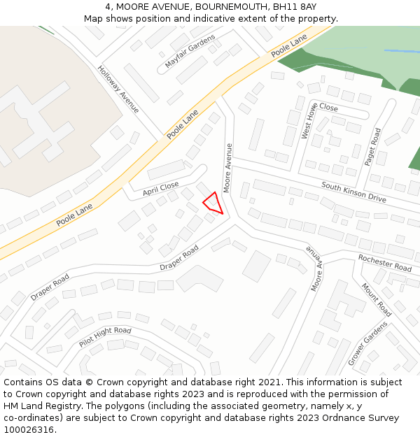 4, MOORE AVENUE, BOURNEMOUTH, BH11 8AY: Location map and indicative extent of plot