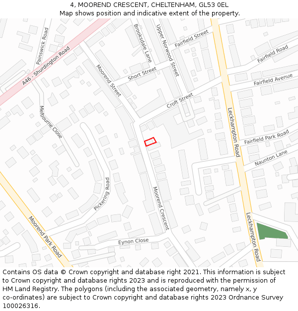 4, MOOREND CRESCENT, CHELTENHAM, GL53 0EL: Location map and indicative extent of plot