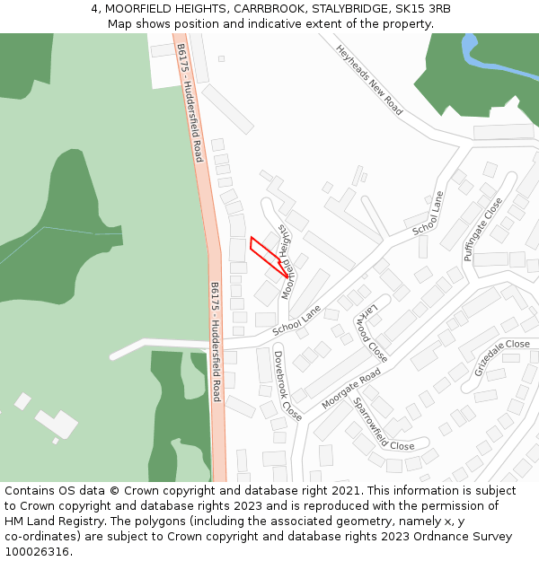 4, MOORFIELD HEIGHTS, CARRBROOK, STALYBRIDGE, SK15 3RB: Location map and indicative extent of plot