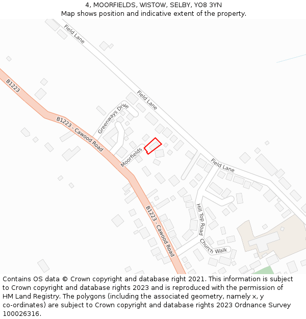4, MOORFIELDS, WISTOW, SELBY, YO8 3YN: Location map and indicative extent of plot