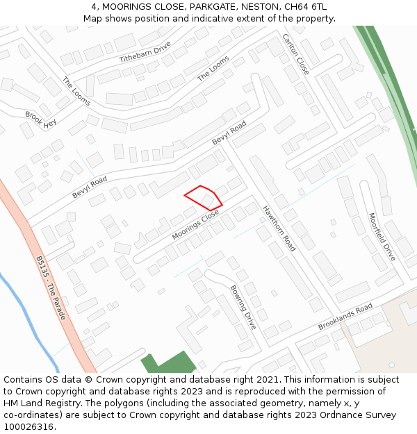 4, MOORINGS CLOSE, PARKGATE, NESTON, CH64 6TL: Location map and indicative extent of plot