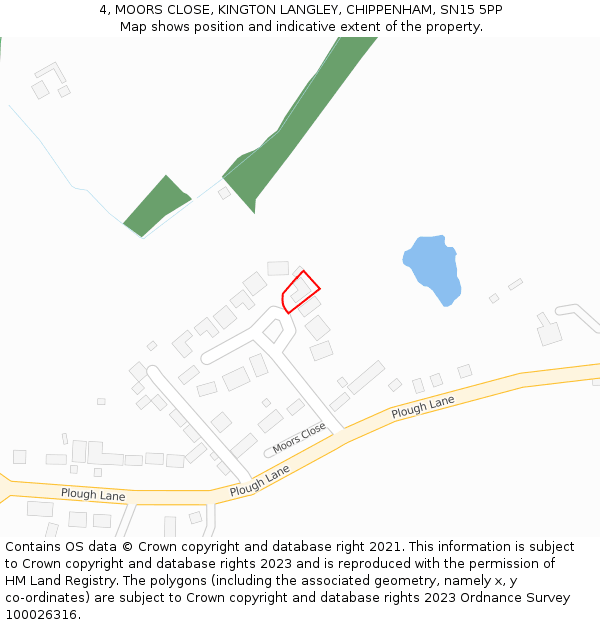 4, MOORS CLOSE, KINGTON LANGLEY, CHIPPENHAM, SN15 5PP: Location map and indicative extent of plot