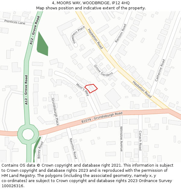4, MOORS WAY, WOODBRIDGE, IP12 4HQ: Location map and indicative extent of plot