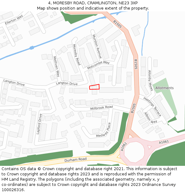 4, MORESBY ROAD, CRAMLINGTON, NE23 3XP: Location map and indicative extent of plot