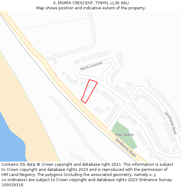 4, MORFA CRESCENT, TYWYN, LL36 9AU: Location map and indicative extent of plot
