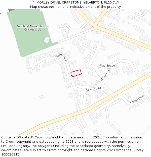 4, MORLEY DRIVE, CRAPSTONE, YELVERTON, PL20 7UY: Location map and indicative extent of plot