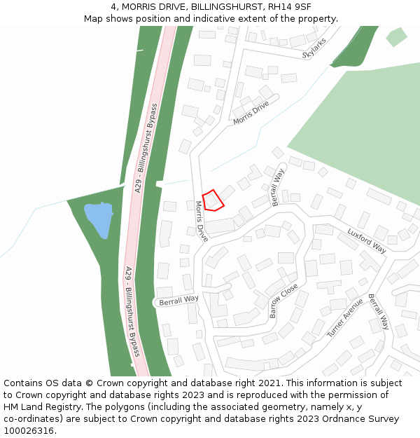 4, MORRIS DRIVE, BILLINGSHURST, RH14 9SF: Location map and indicative extent of plot