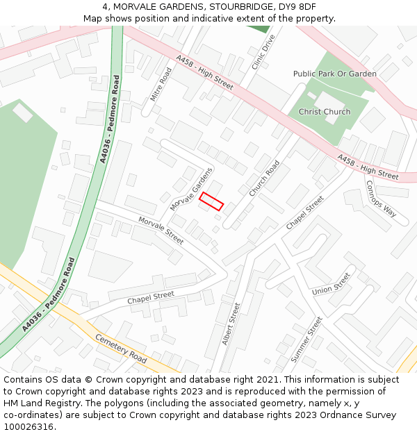 4, MORVALE GARDENS, STOURBRIDGE, DY9 8DF: Location map and indicative extent of plot