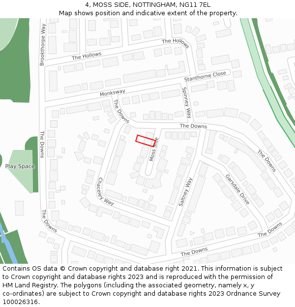 4, MOSS SIDE, NOTTINGHAM, NG11 7EL: Location map and indicative extent of plot