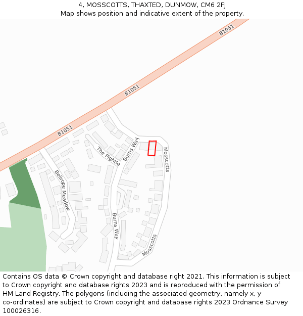 4, MOSSCOTTS, THAXTED, DUNMOW, CM6 2FJ: Location map and indicative extent of plot