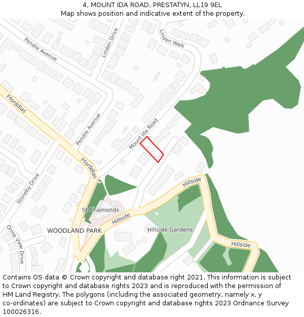 4, MOUNT IDA ROAD, PRESTATYN, LL19 9EL: Location map and indicative extent of plot