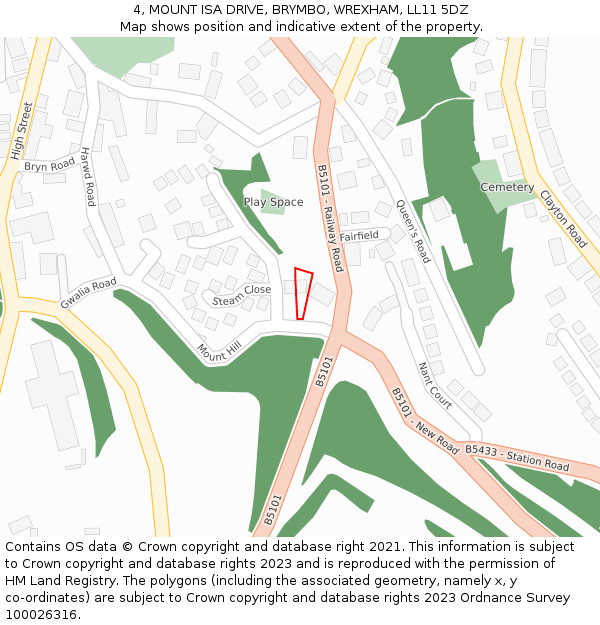 4, MOUNT ISA DRIVE, BRYMBO, WREXHAM, LL11 5DZ: Location map and indicative extent of plot