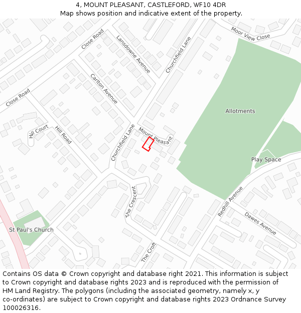 4, MOUNT PLEASANT, CASTLEFORD, WF10 4DR: Location map and indicative extent of plot