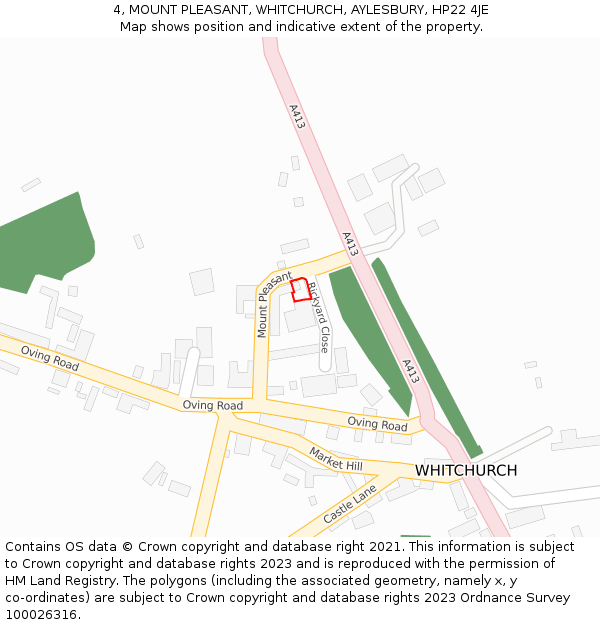 4, MOUNT PLEASANT, WHITCHURCH, AYLESBURY, HP22 4JE: Location map and indicative extent of plot