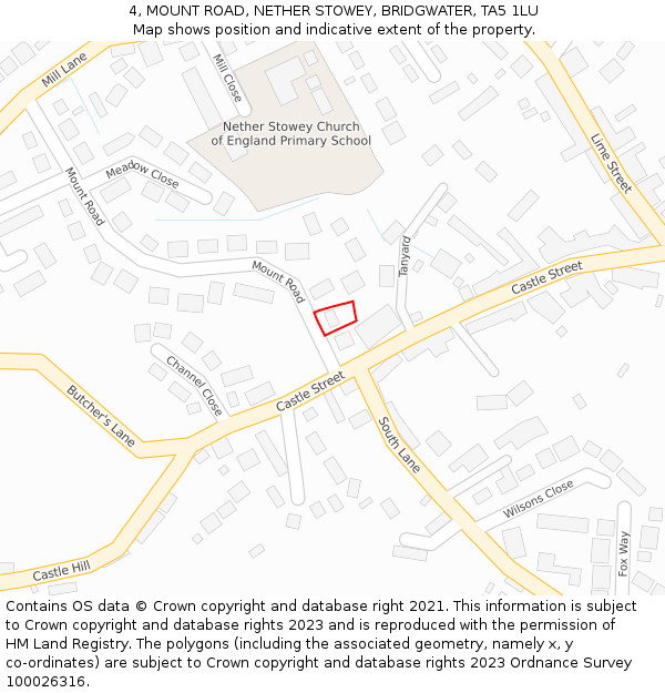 4, MOUNT ROAD, NETHER STOWEY, BRIDGWATER, TA5 1LU: Location map and indicative extent of plot