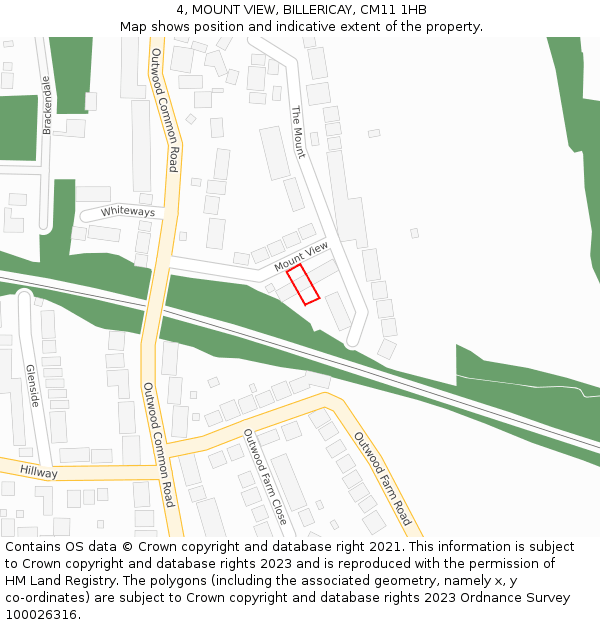 4, MOUNT VIEW, BILLERICAY, CM11 1HB: Location map and indicative extent of plot