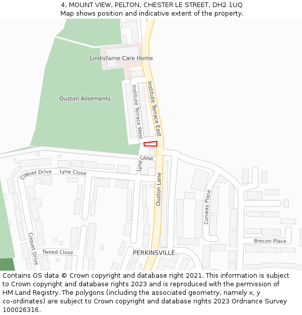 4, MOUNT VIEW, PELTON, CHESTER LE STREET, DH2 1UQ: Location map and indicative extent of plot