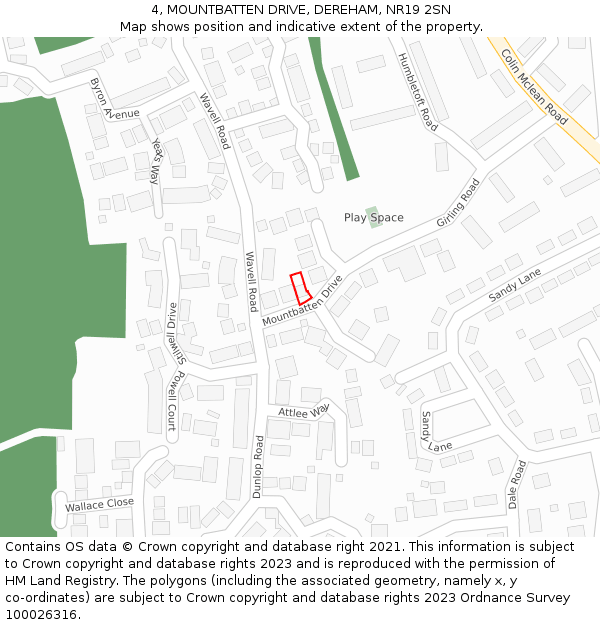4, MOUNTBATTEN DRIVE, DEREHAM, NR19 2SN: Location map and indicative extent of plot
