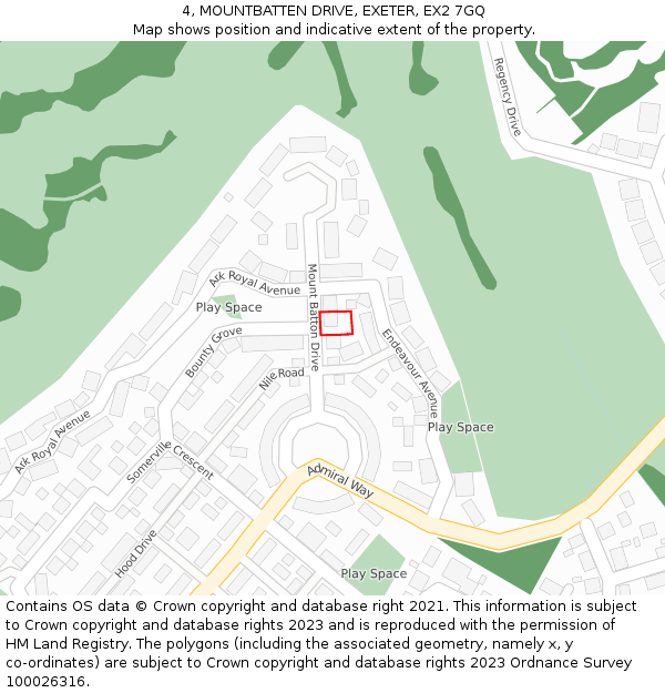 4, MOUNTBATTEN DRIVE, EXETER, EX2 7GQ: Location map and indicative extent of plot