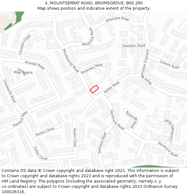 4, MOUNTSERRAT ROAD, BROMSGROVE, B60 2RX: Location map and indicative extent of plot