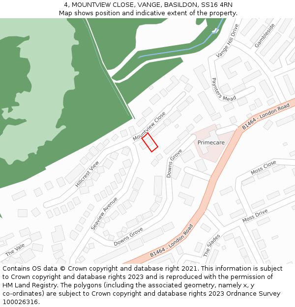 4, MOUNTVIEW CLOSE, VANGE, BASILDON, SS16 4RN: Location map and indicative extent of plot
