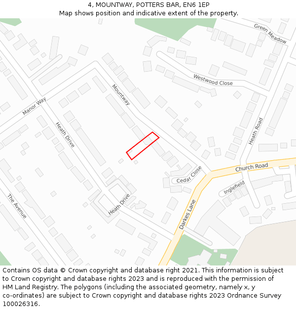 4, MOUNTWAY, POTTERS BAR, EN6 1EP: Location map and indicative extent of plot