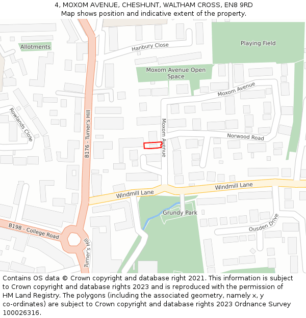 4, MOXOM AVENUE, CHESHUNT, WALTHAM CROSS, EN8 9RD: Location map and indicative extent of plot