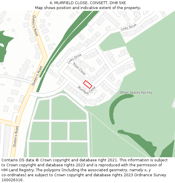 4, MUIRFIELD CLOSE, CONSETT, DH8 5XE: Location map and indicative extent of plot