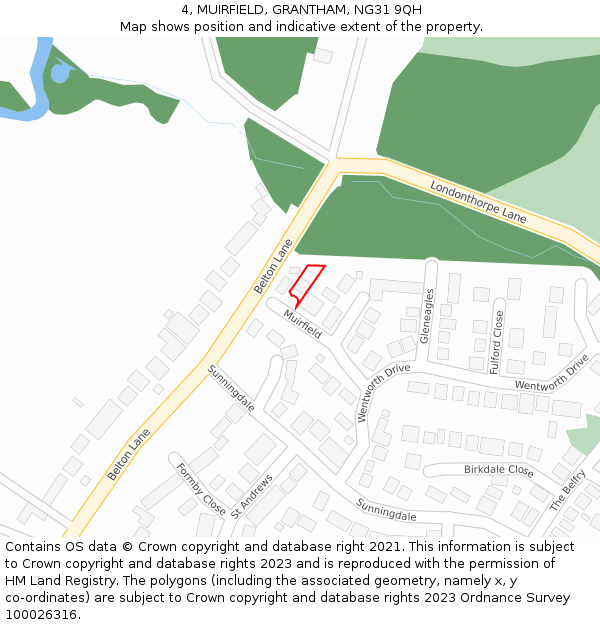 4, MUIRFIELD, GRANTHAM, NG31 9QH: Location map and indicative extent of plot