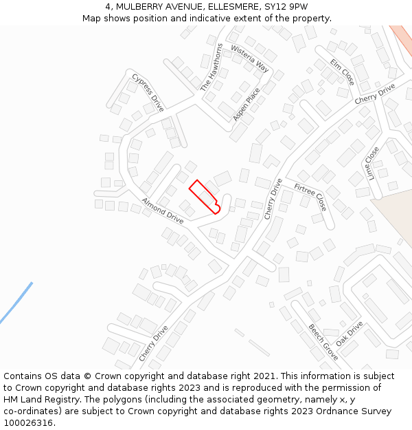 4, MULBERRY AVENUE, ELLESMERE, SY12 9PW: Location map and indicative extent of plot