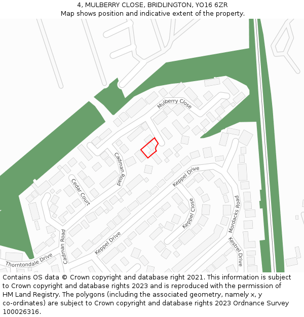 4, MULBERRY CLOSE, BRIDLINGTON, YO16 6ZR: Location map and indicative extent of plot