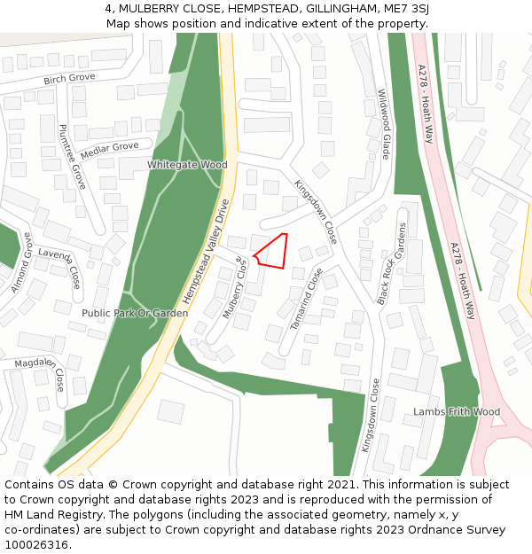 4, MULBERRY CLOSE, HEMPSTEAD, GILLINGHAM, ME7 3SJ: Location map and indicative extent of plot