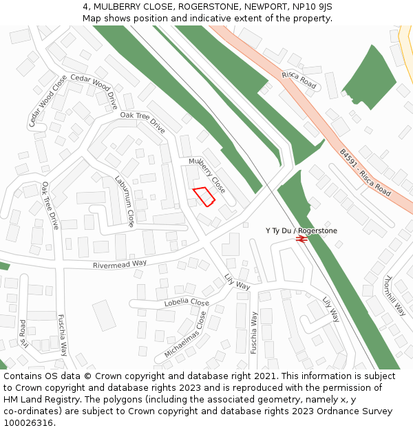 4, MULBERRY CLOSE, ROGERSTONE, NEWPORT, NP10 9JS: Location map and indicative extent of plot