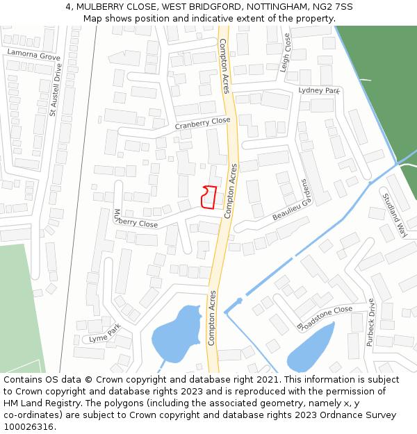 4, MULBERRY CLOSE, WEST BRIDGFORD, NOTTINGHAM, NG2 7SS: Location map and indicative extent of plot