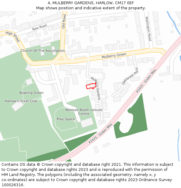 4, MULBERRY GARDENS, HARLOW, CM17 0EF: Location map and indicative extent of plot