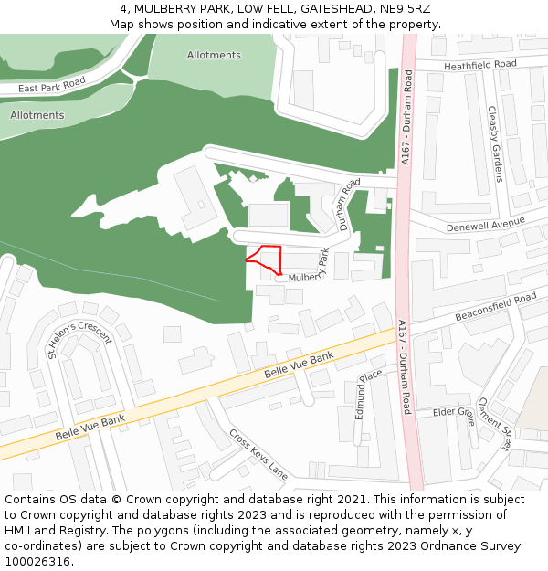 4, MULBERRY PARK, LOW FELL, GATESHEAD, NE9 5RZ: Location map and indicative extent of plot