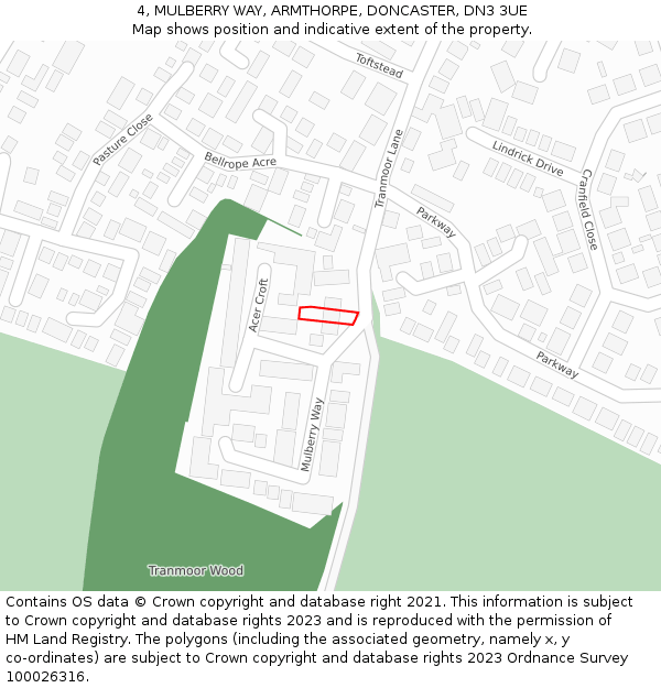 4, MULBERRY WAY, ARMTHORPE, DONCASTER, DN3 3UE: Location map and indicative extent of plot