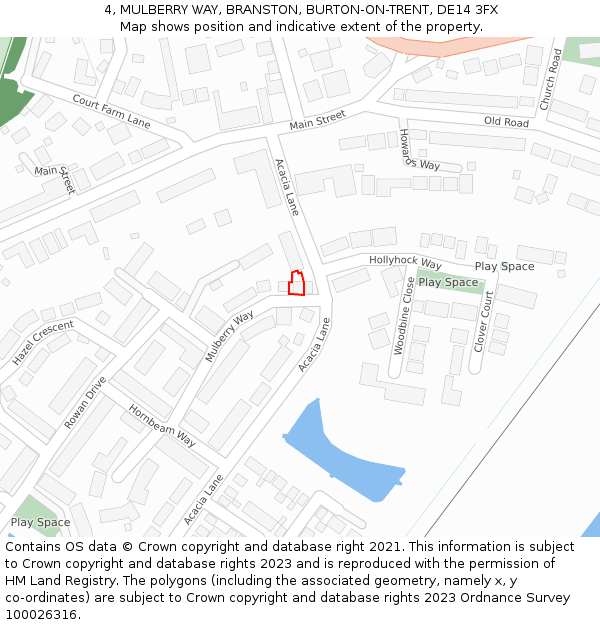 4, MULBERRY WAY, BRANSTON, BURTON-ON-TRENT, DE14 3FX: Location map and indicative extent of plot